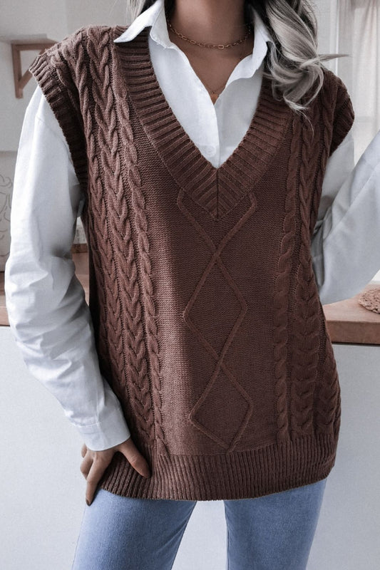 "Creative Dept. Girlfriend" Cable-Knit V-Neck Sweater Vest